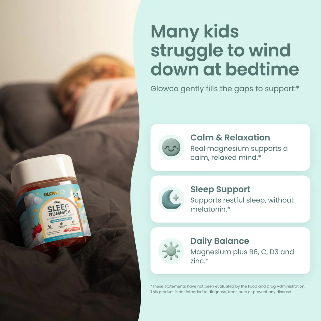Many kids struggle to wind down at bedtime: Glowco supports calm, sleep and daily balance