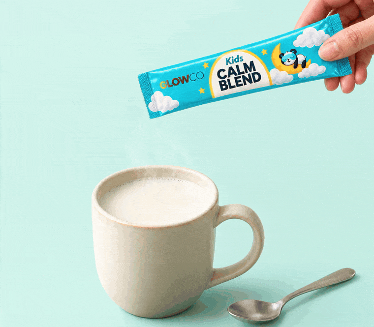 Tearing a Calm Blend sachet, pouring it into a mug and stirring