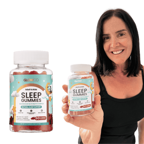 Woman holding two bottles of Glowco Kids Sleep Gummies