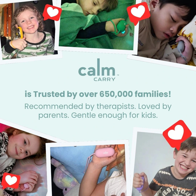 Child asleep holding CalmCarry Kids