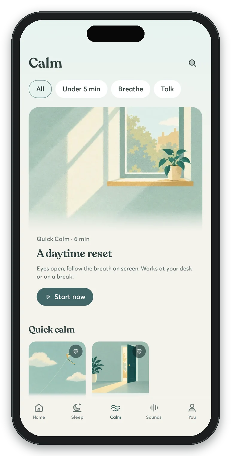 CalmCarry app Calm tab