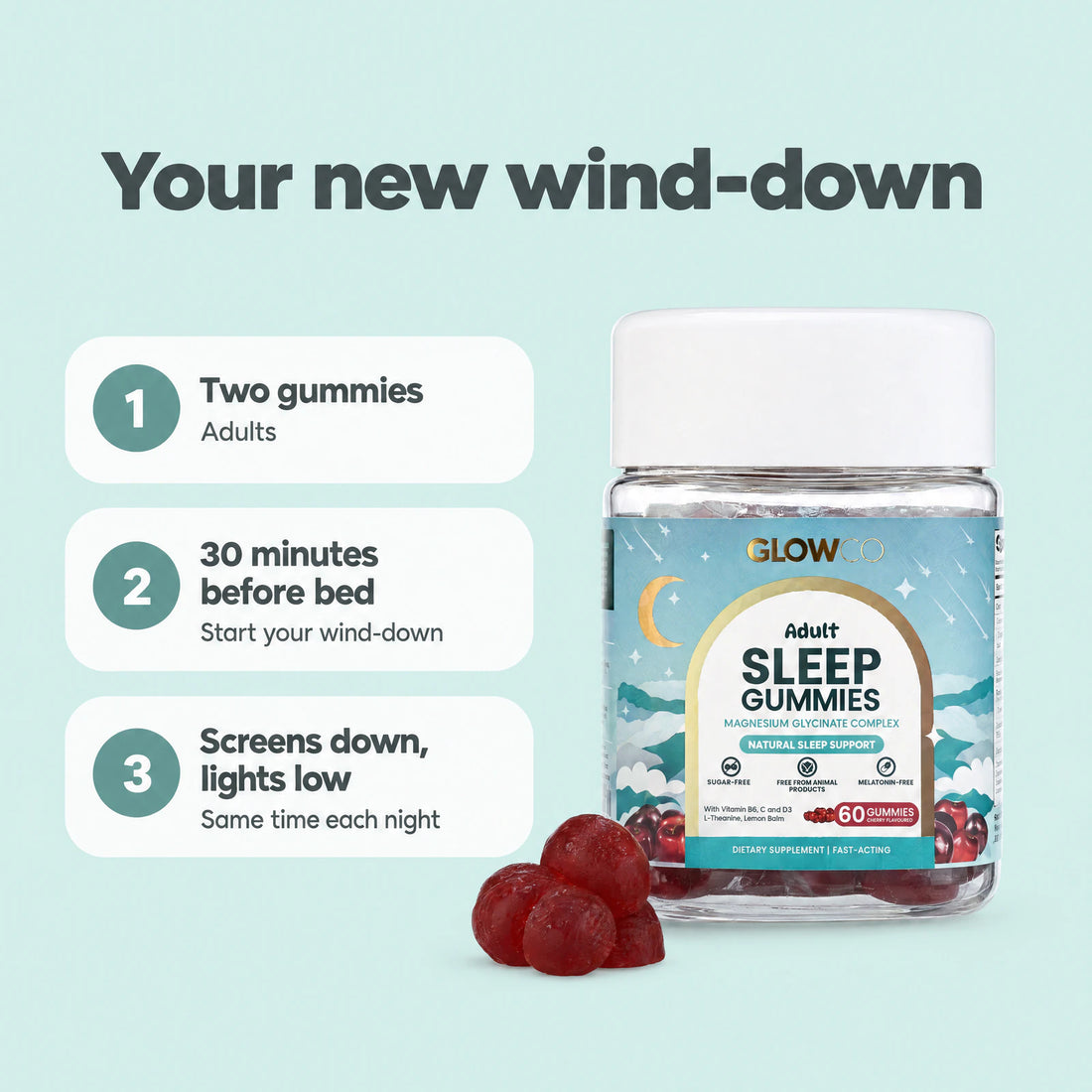 Your new wind-down with Glowco Adult Sleep Gummies
