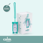 Teal CalmCarry device on light green background