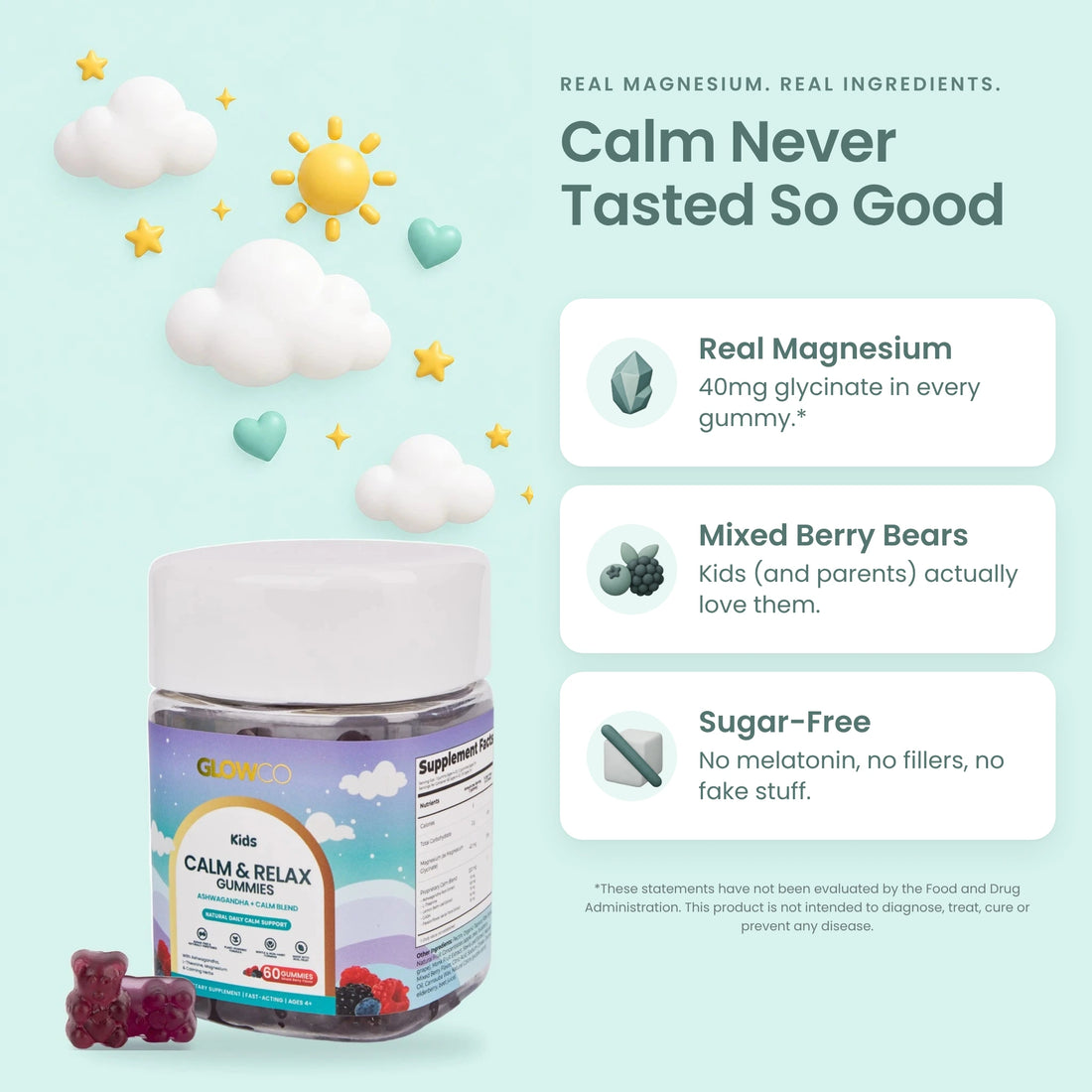Calm Never Tasted So Good: real magnesium glycinate, mixed berry bears, sugar-free