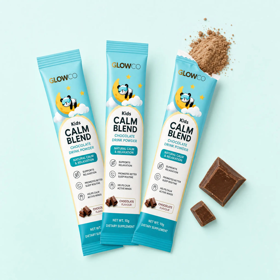 Kids Calm Blend stick sachets on the go
